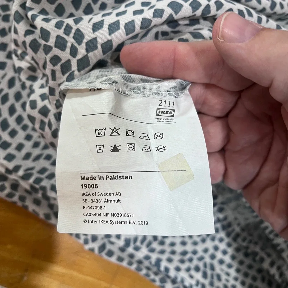 IKEA Full Duvet Cover Set 2 Pillowcases Blue White Geometric Mosaic Modern Vtg‎
